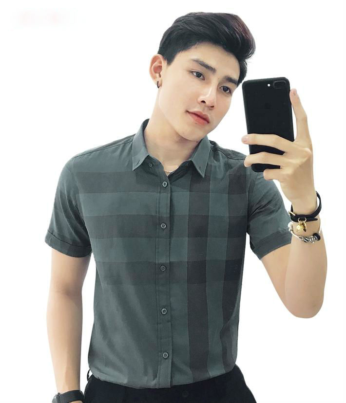 ÁO SƠ MI  NAM NGẮN TAY CARO MÀU CAFE SỮA CỰC HOT