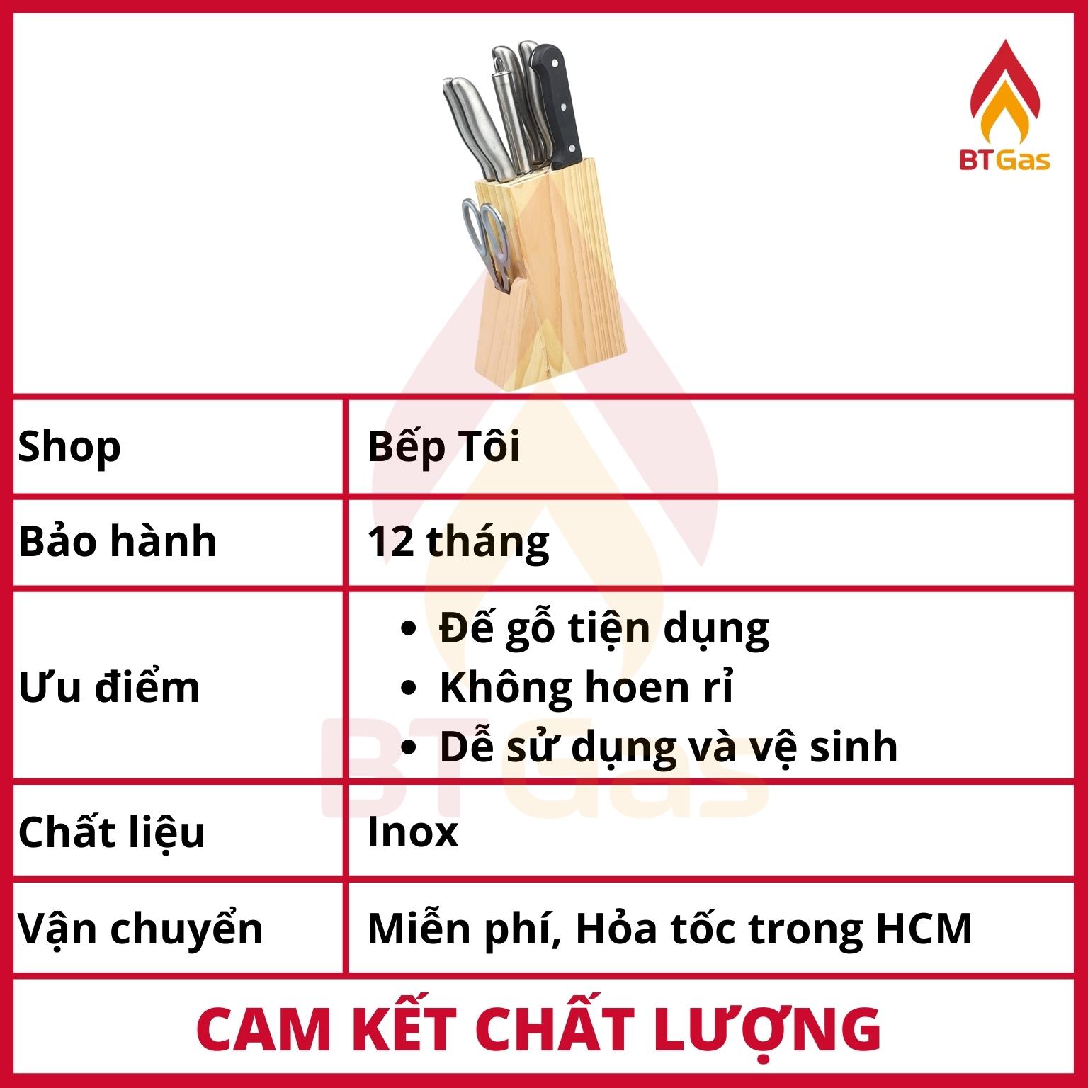 Bộ dao Inox Fimex 8 món (5 dao, 1 kéo, 1 thanh mài dao, 1 giá để dao) FI-017