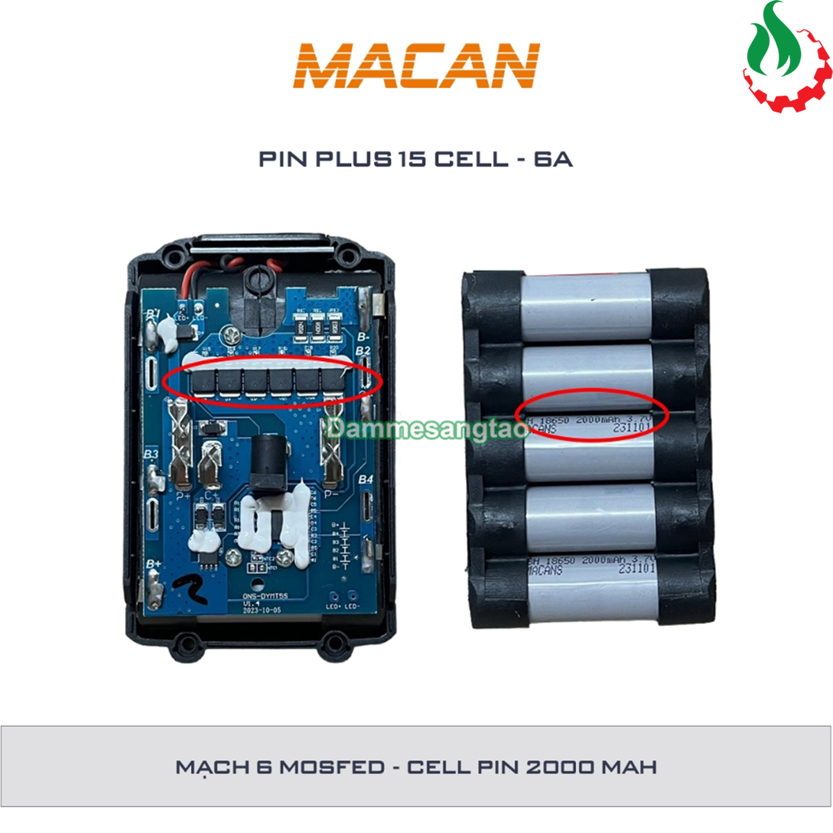 Pin Macan Plus 21V 6AH chân pin Makita (15 cell 18650)