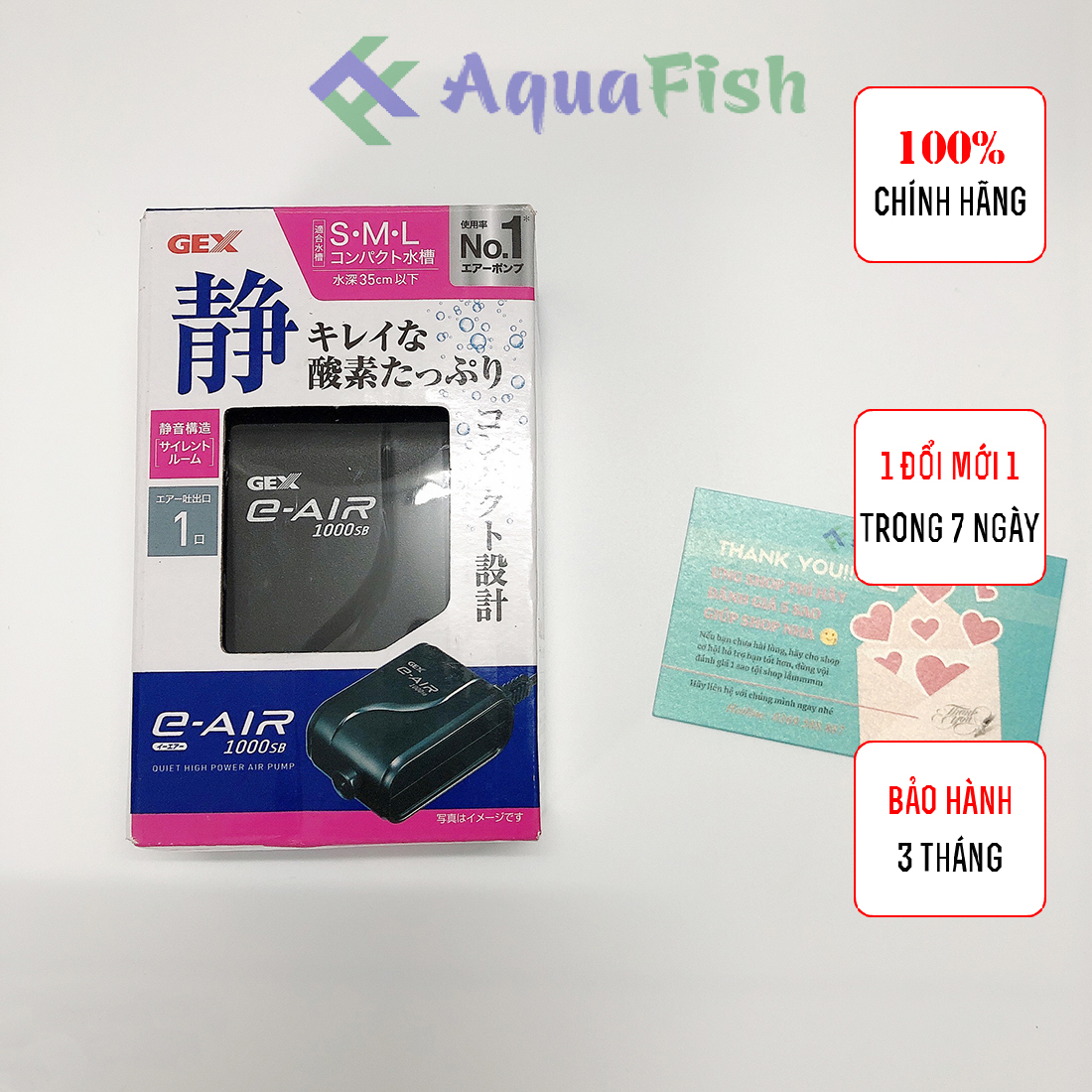 Máy Sục Khí Chạy Êm 1 Vòi GEX E-AIR 1000SB Cho Bể Cá (tặng 1 bộ dây quả sủi)