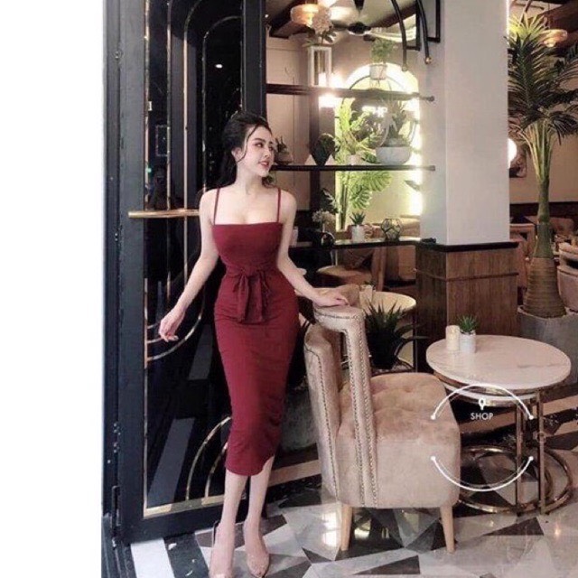 Đầm 2 dây ôm body váy 2 dây body phối nơ xinh xẻ sau chất thun mềm mại hàng cao cấp từ  CHENS