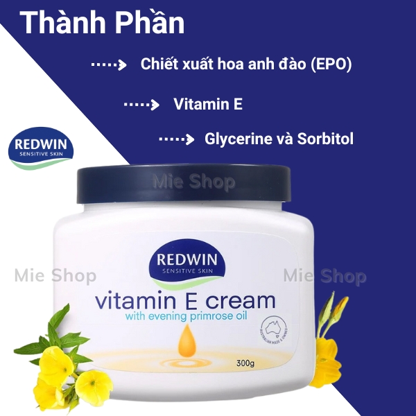 Kem dưỡng vitamin e cream redwin 300g úc chính hãng dưỡng ẩm trắng da ,nuôi dưỡng làn da mềm mịn, giảm khô ráp, sần sùi, giảm sự hình thành nếp nhăn.