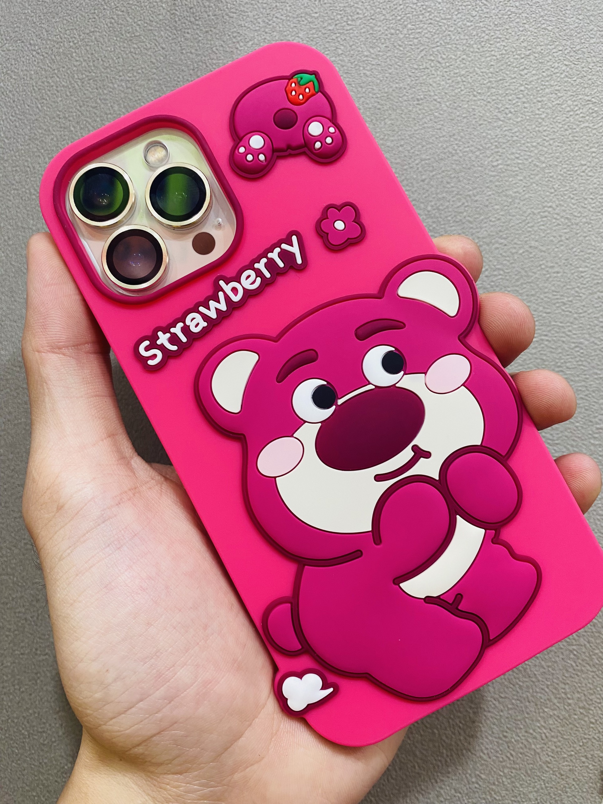 Ốp Lưng Gấu Dâu Silicon Viền Vuông dành cho iphone các dòng siêu hot