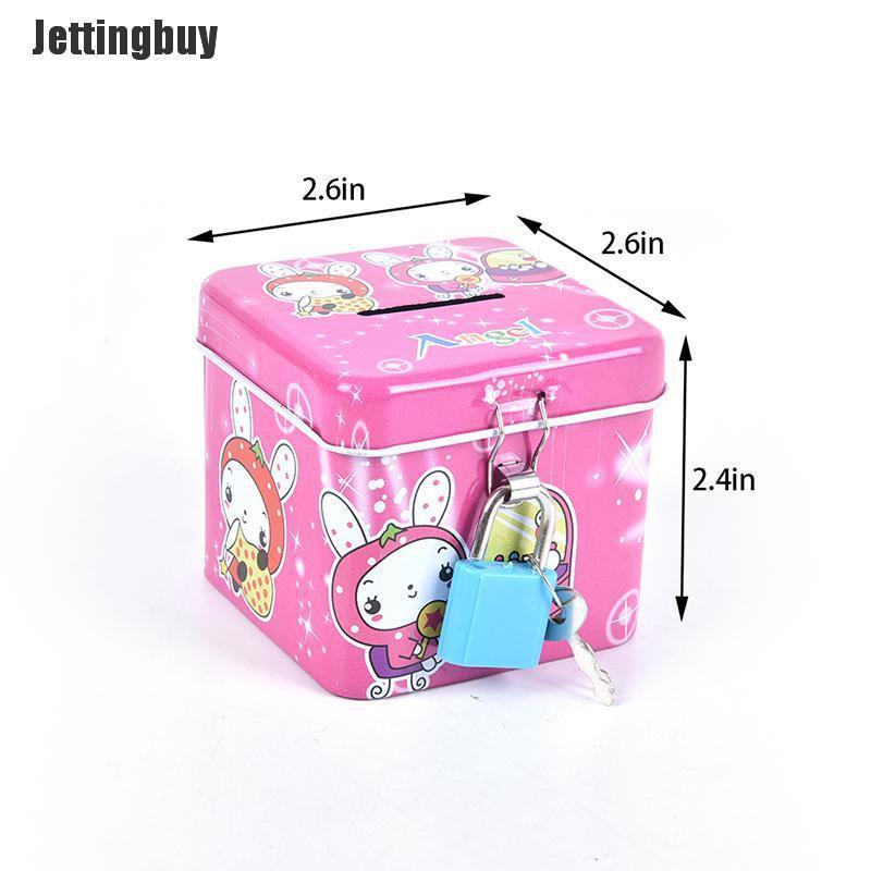 Jettingbuy Cute Square Modeling Iron Piggy Bank Money Saving Box Kids Coin Deposit Box