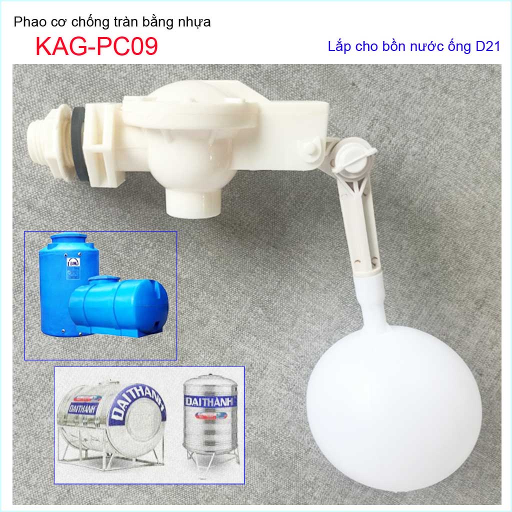 [HCM]Phao bồn chứa nước   KAG-PC09 (D21) 100% nhựa,  phao cơ tự ngắt nước phao bể nước dùng cho vùng nước phèn