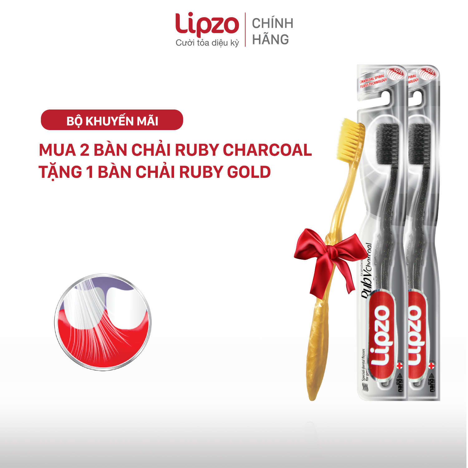 [2 TẶNG 1] Mua 02 bàn chải Lipzo Ruby Charcoal Tặng 01 bàn chải Lipzo Ruby Gold