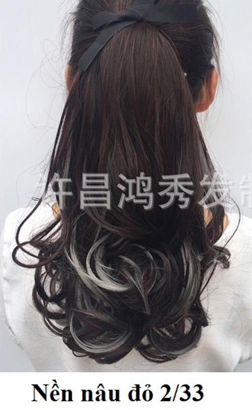 Tóc giả cột line Xám khói 💖FREESHIP💖 tóc giả nữ cột đuôi, buộc tóc giả nữ, đuôi tóc giả xoăn line Sỉ 40k