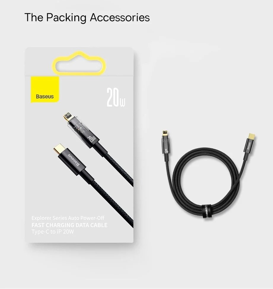 Cáp Sạc nhanh Tự Ngắt Gen2 Baseus Explorer Series cho iPhone/ iPad (Auto Power-Off, PD 20W Fast Charging Data Cable )