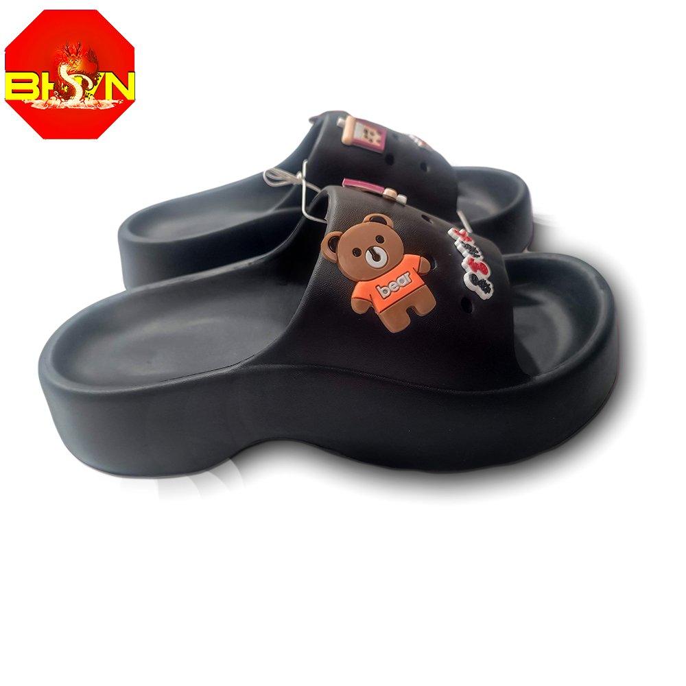 Dép bánh mì nữ sticker đế cao 5cm cute