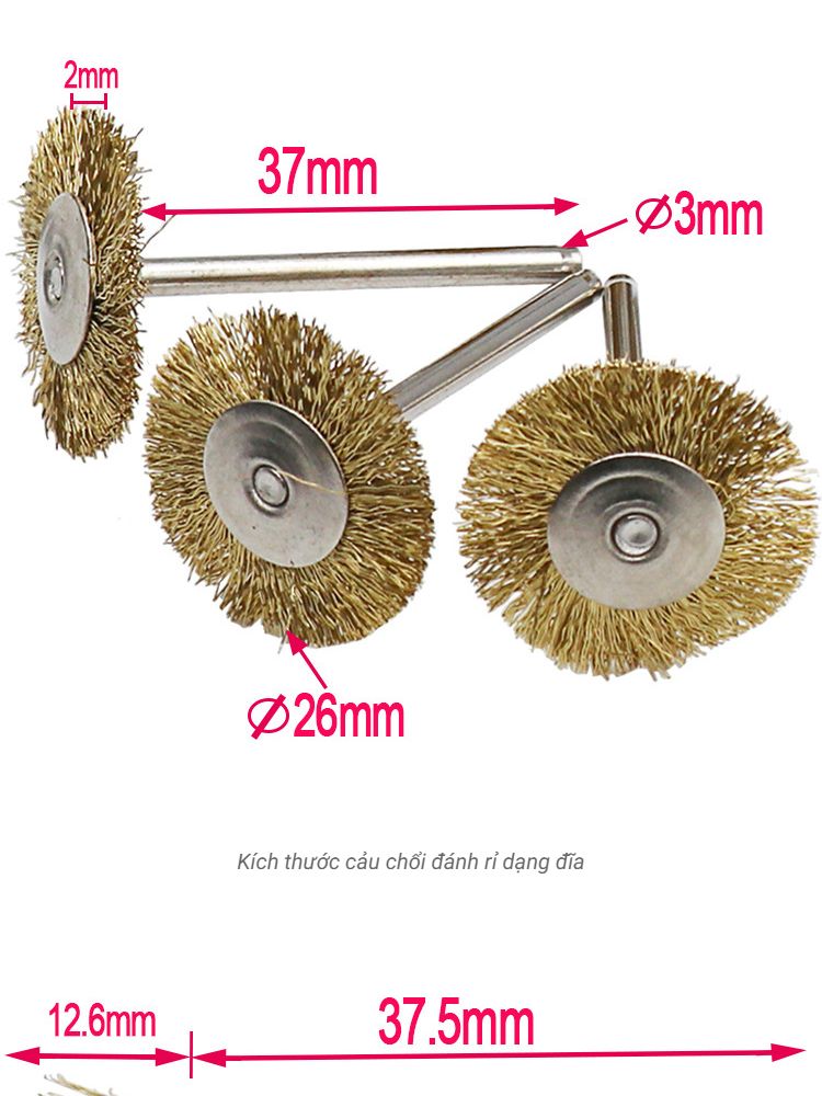 Chổi đánh rỉ 9 món - Bộ 9 chổi đánh gỉ trục 3mm