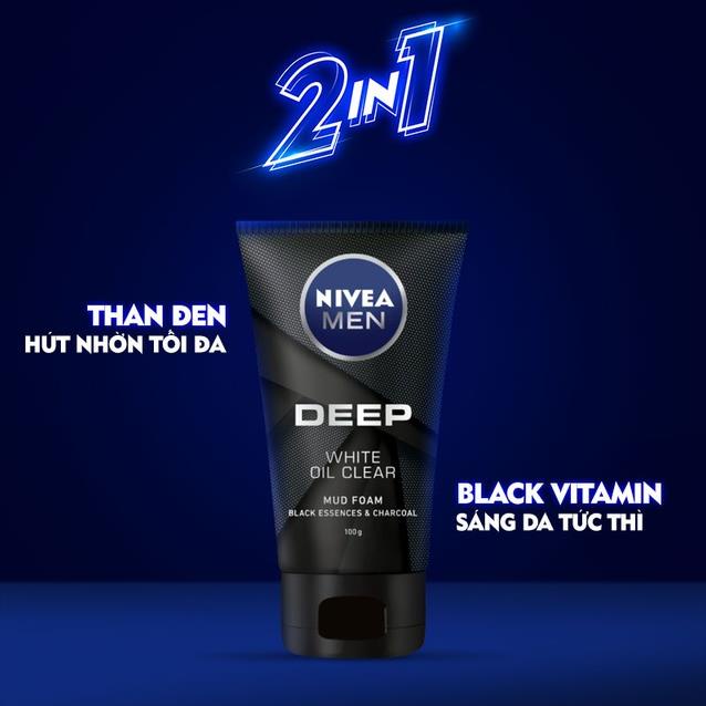 Sữa Rửa Mặt Nivea Men Deep White Oil Clear 100g