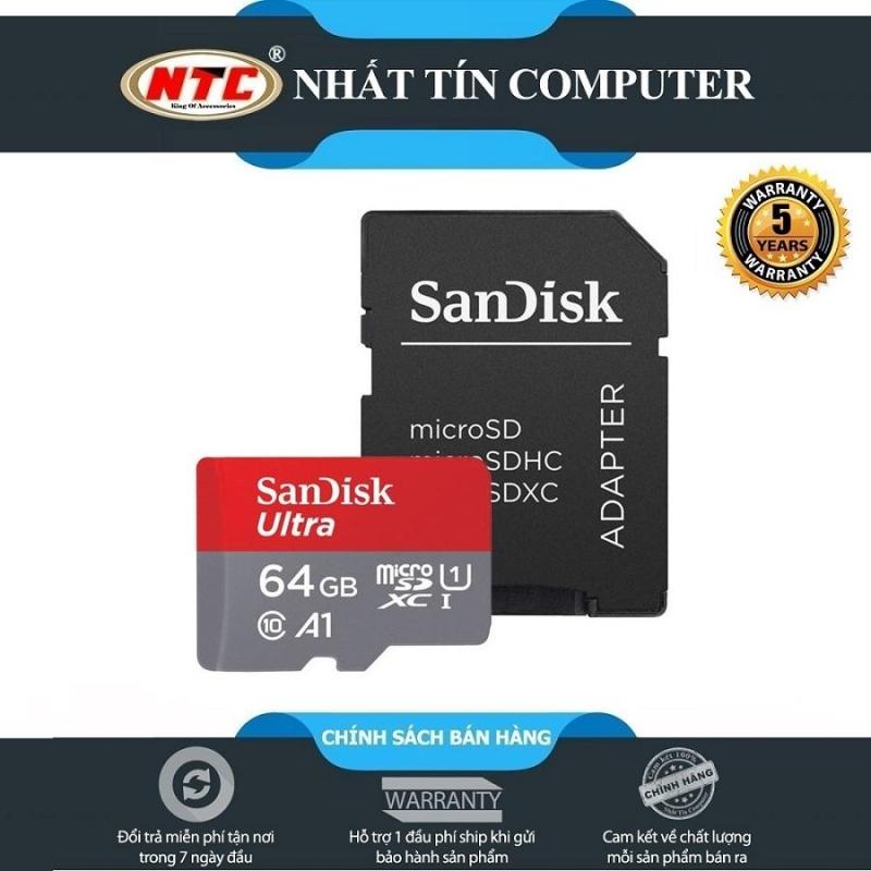 Thẻ nhớ MicroSDXC SanDisk Ultra A1 64GB Class 10 U1 100MB/s kèm adapter - new Version (Xám)