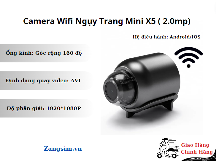Camera Wifi Ngụy Trang Mini X5 ( 2.0mp ) , camera kết nối wifi ngụy trang, thiết bị ghi hình không dây , góc quay rộng 160 °