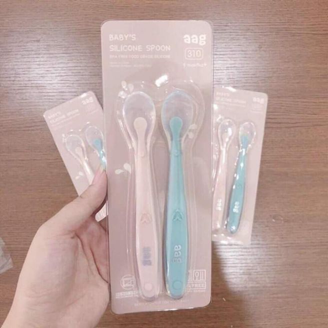 Set thìa ăn dặm silicon Aag cho bé