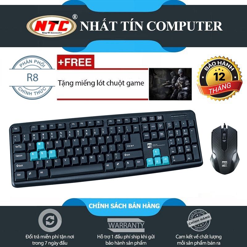 Bàn phím và chuột có dây R8 1901 dành cho văn phòng (Đen) + Tặng 1 miếng lót chuột chơi game