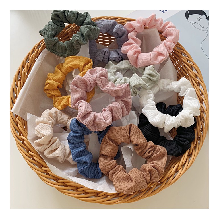 sét 2 dây buộc tóc, cột tóc scrunchies nhiều màu dễ thương