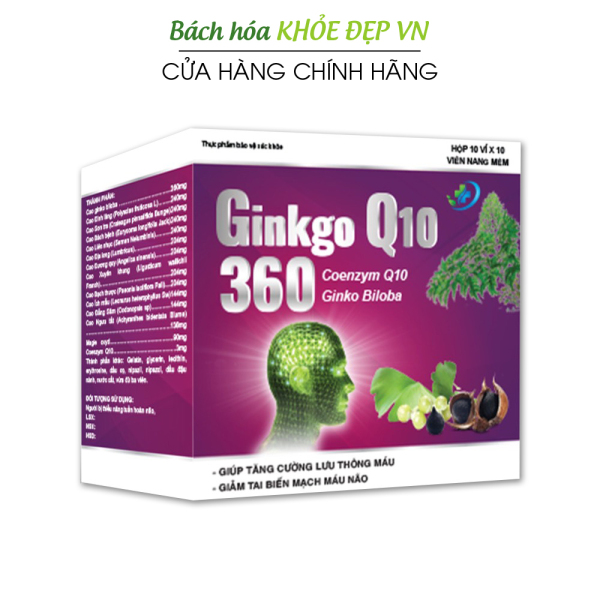Hoạt huyết dưỡng não GINKGO Q10 360 cao bạch quả, cao đinh lăng giảm đau đầu, hoa mắt, chóng mặt - 100 viên nhập khẩu