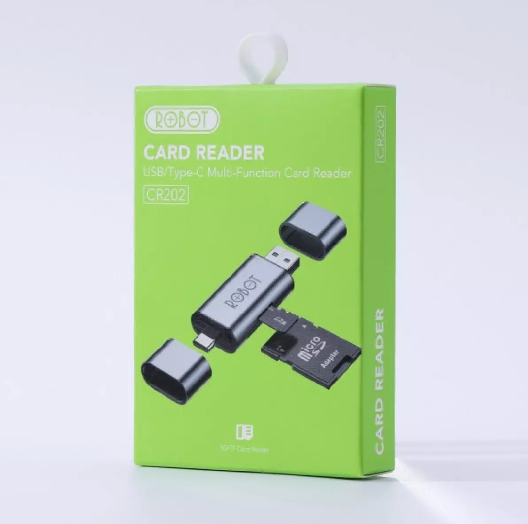 [New]Thiết Bị Đọc Thẻ Nhớ SD/ MicroSD ROBOT CR202 - 2 Đầu Type-C Và USB 3.0 -