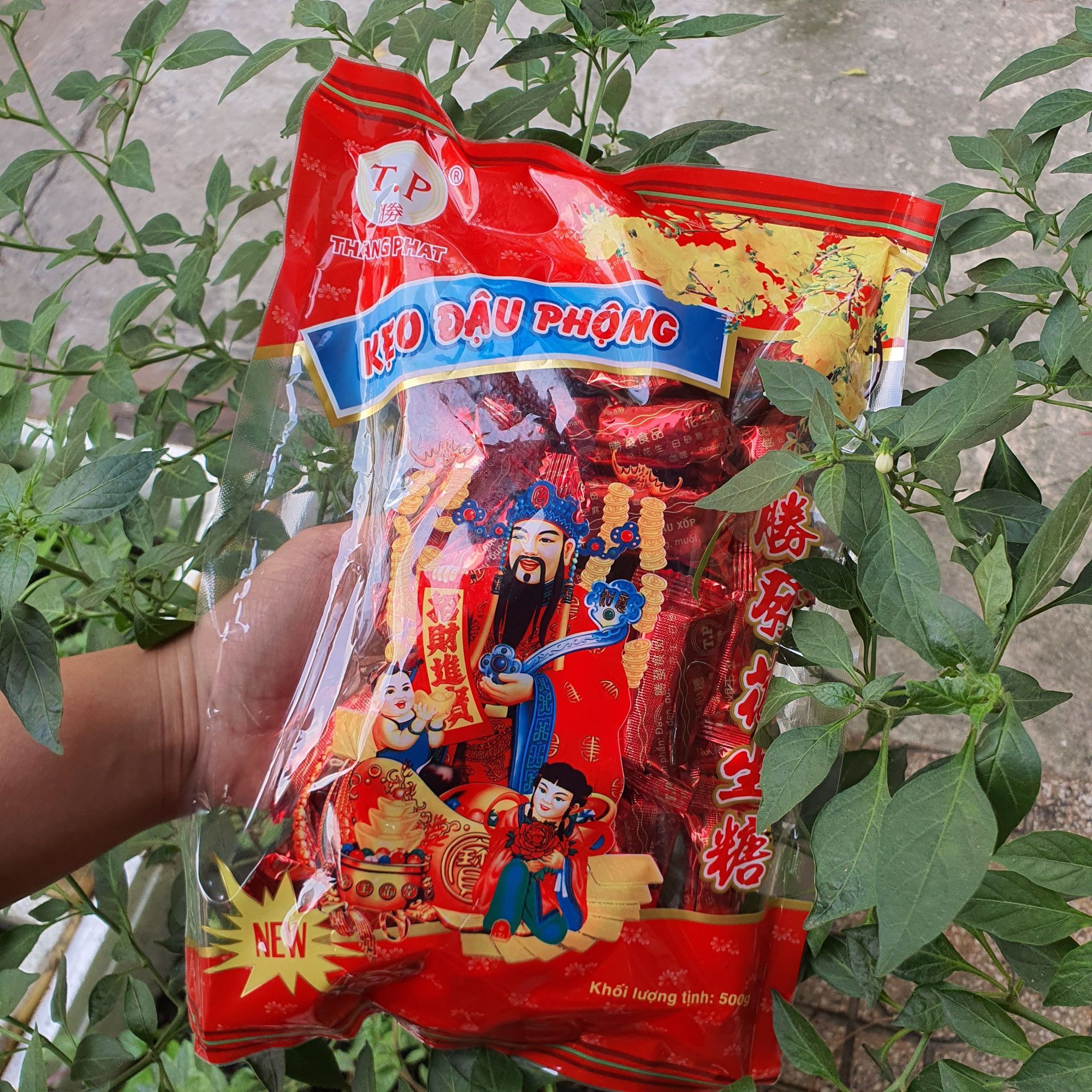 KẸO ĐẬU PHÔNG BƠ ĐỎ thần TÀI -túi 500g-