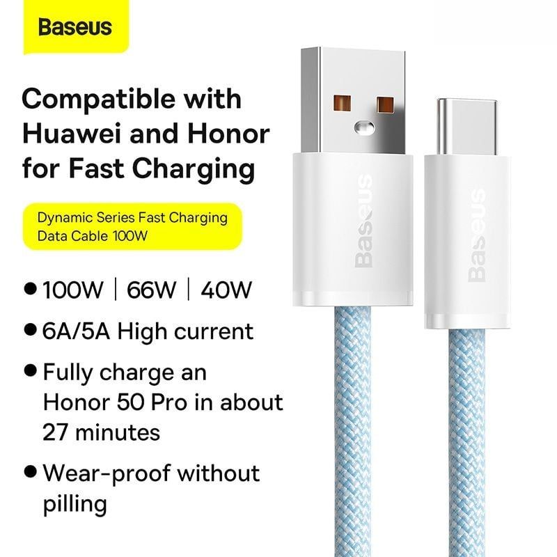 Cáp Sạc Nhanh Siêu Bền Baseus Dynamic Series USB to Type-C 100W Fast Charging Data Cable CALD