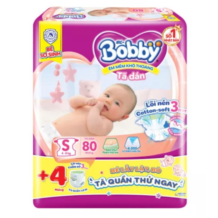 Tã Dán Bobby Sơ Sinh đệm thun S80+