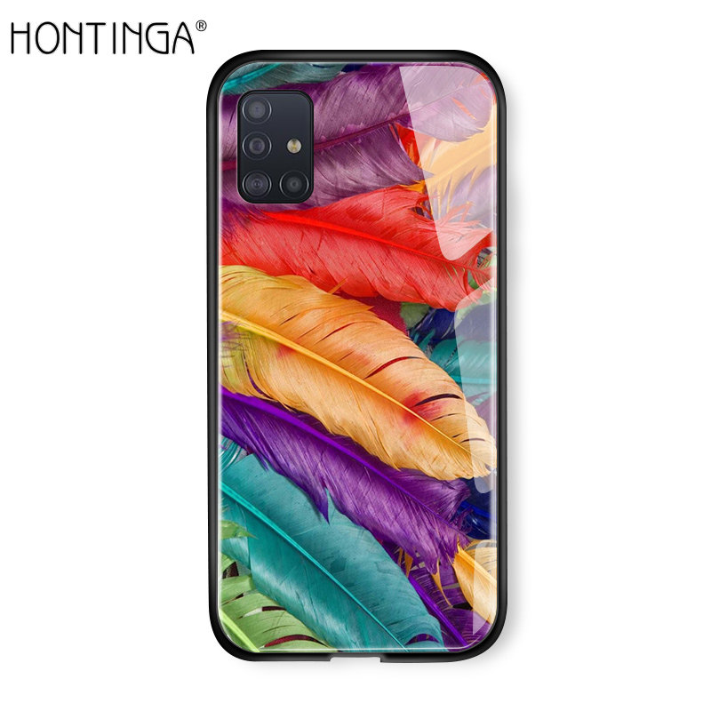 Hontinga For Samsung Galaxy A71 Case Aurora Galaxy Space Sky Starry Gradient Casing Phone Case Shockproof Tempered Glass Back Phone Cover