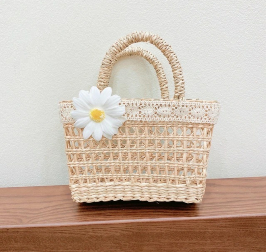 Túi Cói Mini Vintage Cầm Tay Sống Ảo (18x16cm)