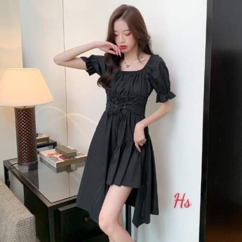 Váy đan bụng lệch tầng xẻ tà HSU1