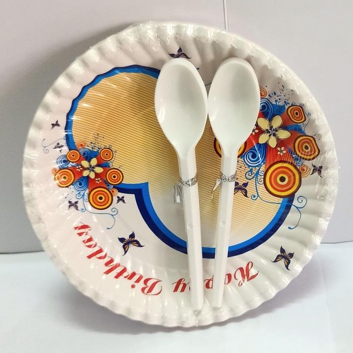 Đĩa Giấy Sinh Nhật 16cm Kèm Muỗng ( 10 cái/xấp)