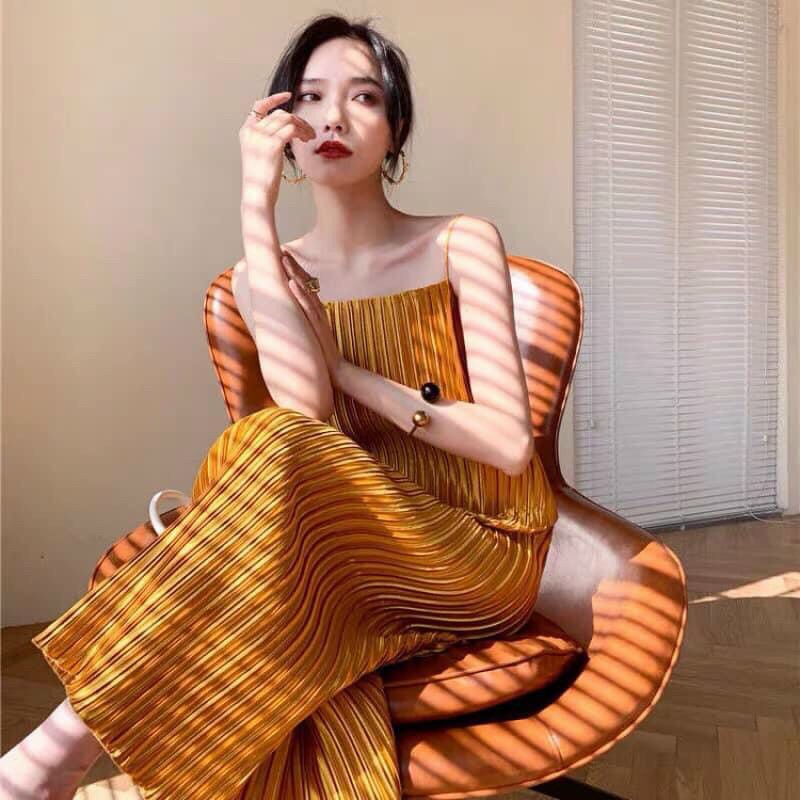 Đầm maxi 2 dây dập ly sang chảnh - ST8318
