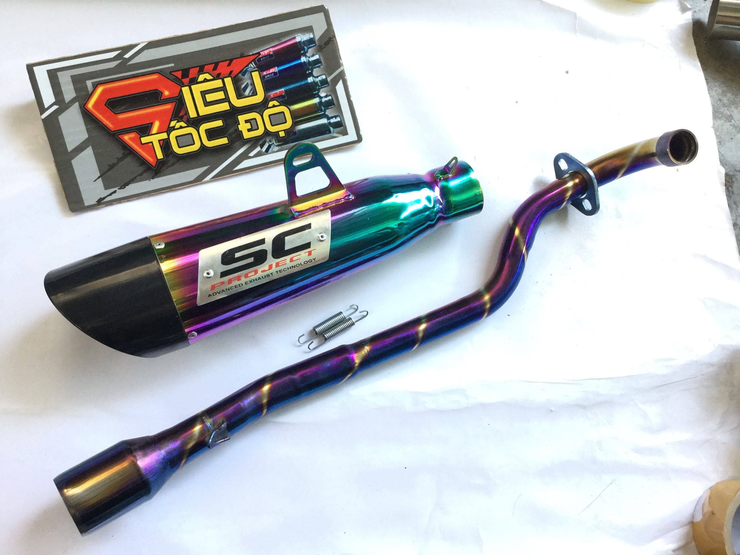 Combo pô sc xéo 7 màu bao gồm cả cổ pô độ titan cho xe wave blade, wave s, wave rs, wave rsx, wave alpha 110