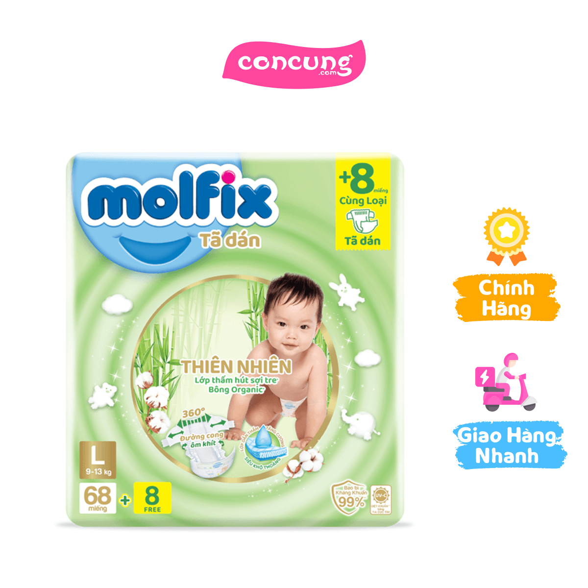 Bỉm tã dán Molfix thiên nhiên + 8 miếng