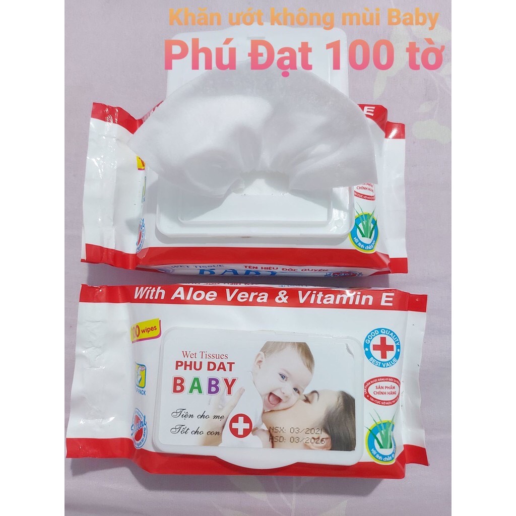 KHĂN ƯỚT / GIẤY ƯỚT BABY PHÚ ĐẠT 100 tờ (1 gói)