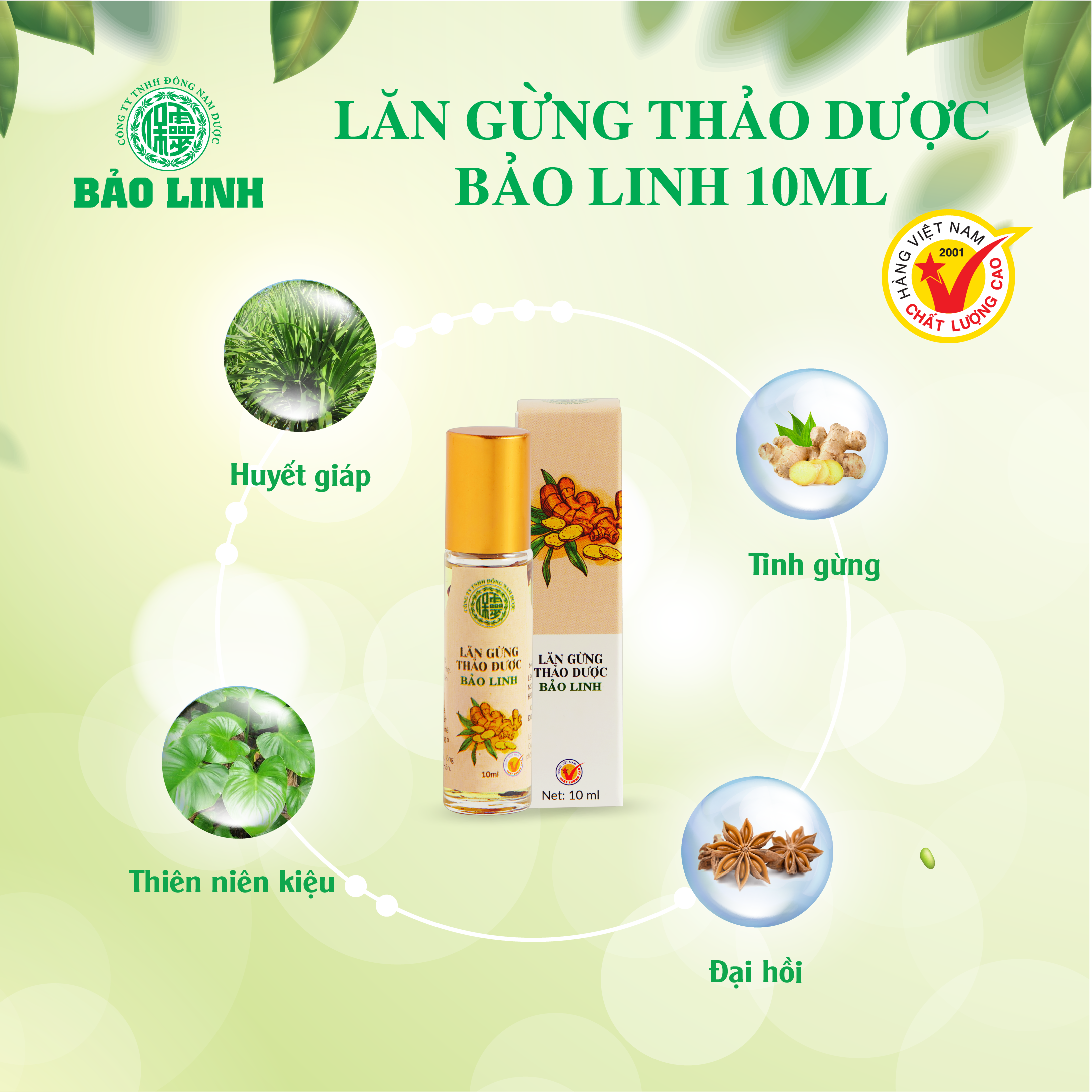 Dầu Gừng Thảo Dược Bảo Linh Dạng Lăn 10ml