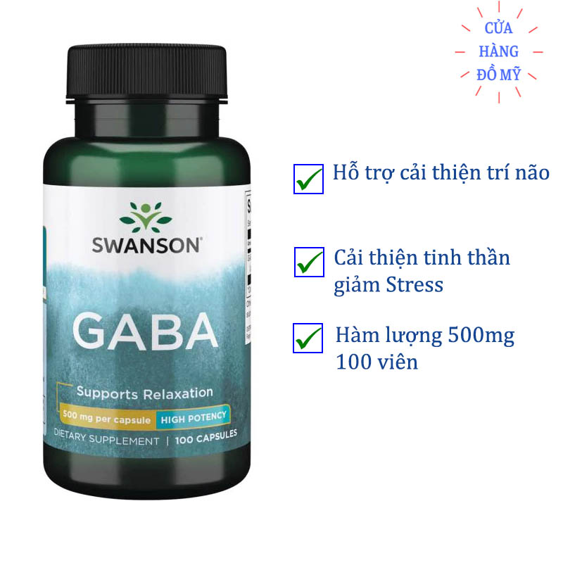 Viên uống Swanson GABA 500mg 100 viên hỗ trợ sức khỏe não bộ Cửa Hàng Đồ Mỹ
