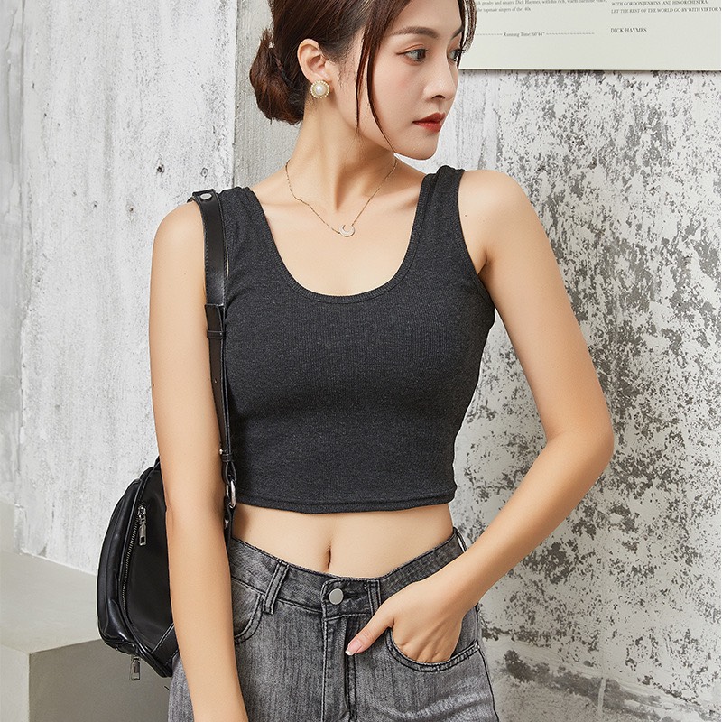 Áo croptop nữ ôm body cổ chữ U co dãn