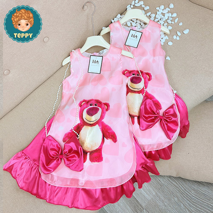 Set áo dài cách tân gấu dâu cho bé gái (set 3 món)
