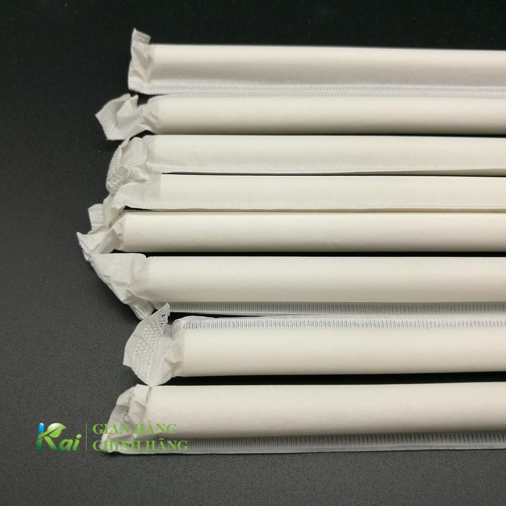 Ống Hút Giấy BỌC MÀNG từng cái, màu trắng, phi 6, phi 8 hoặc phi 12 (loại hút trân châu)