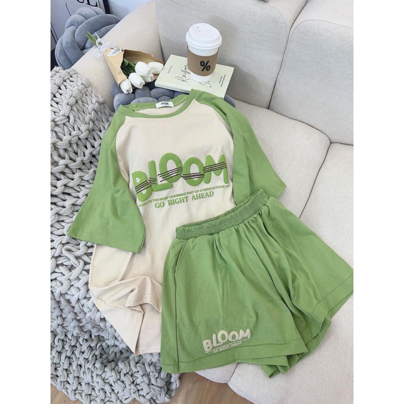 Set bộ đùi chất cotton su may raplang - chữ nổi bloom