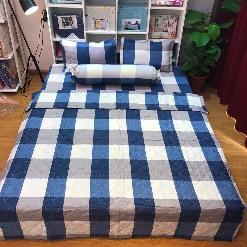 Bộ Ga Gối 3 Món Chất Liệu Cotton Poly Mẫu CARO 4 MÀU