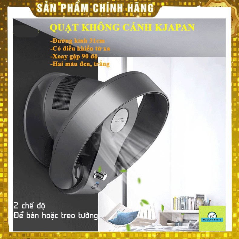 Quạt không cánh siêu mát an toàn cho trẻ nhỏ KJapan CR-305 để bàn hoặc treo tường có điều khiển hai màu đen trắng sang trọng