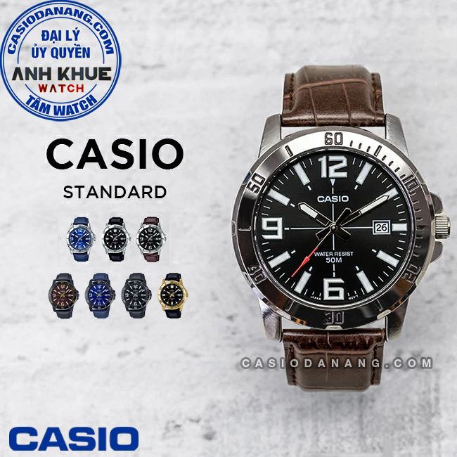 Đồng hồ nam dây da Casio Standard chính hãng Anh Khuê MTP-VD01 Series