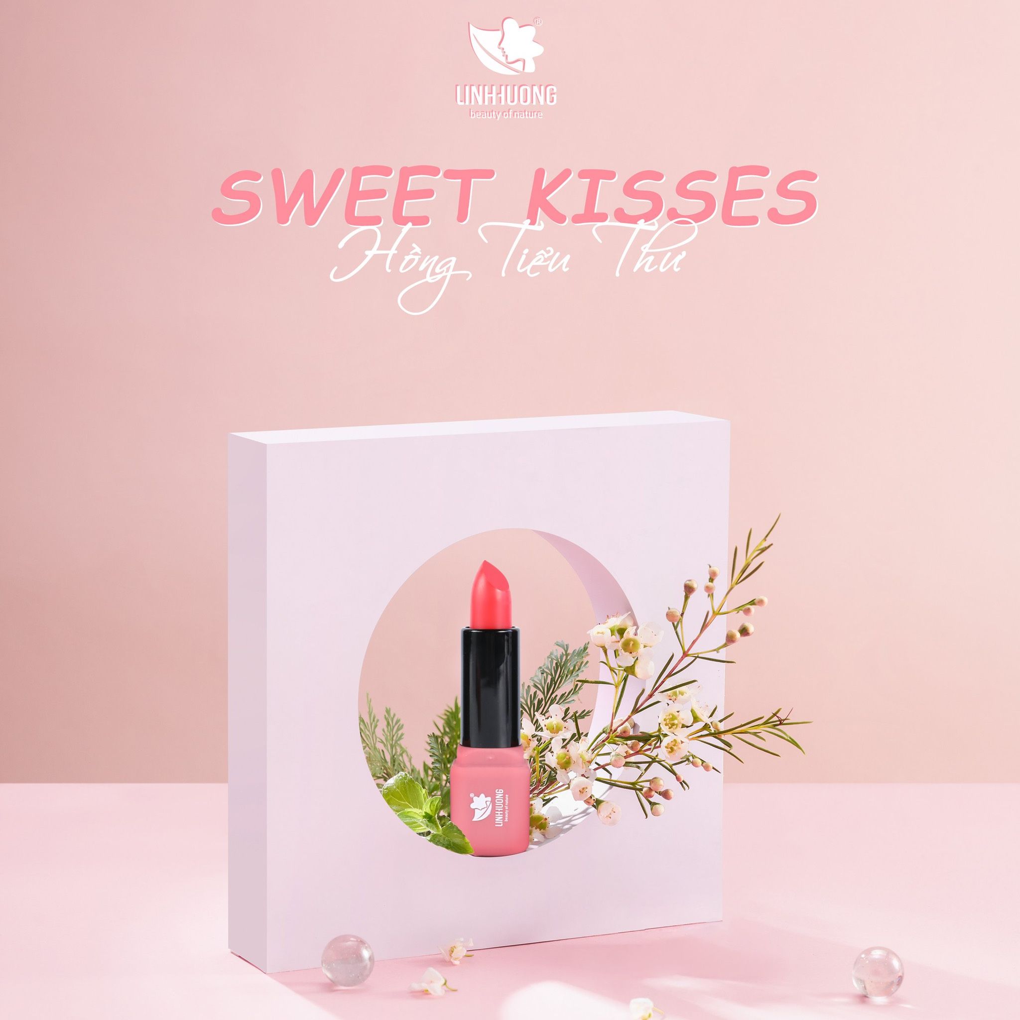 Linh Hương Sweet Kiss Son kẹo thuần chay siêu lì bền màu ăn không trôi Son thỏi lên màu lì không chì an toàn cho mẹ bầu Beauty of nature