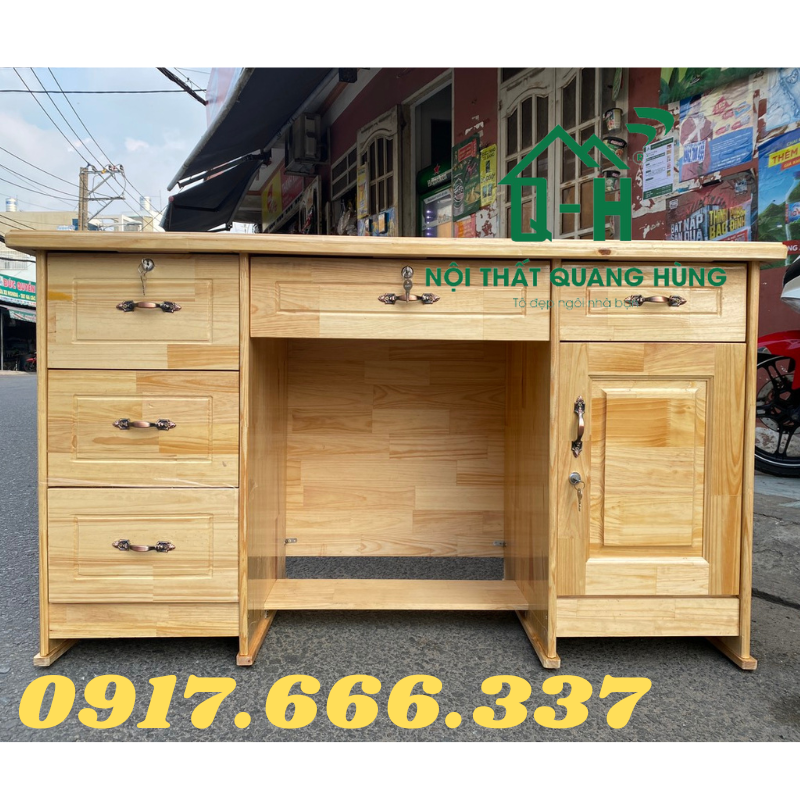 Bàn làm việc gỗ thông ghép 1m4x75x70cm màu vàng dành cho văn phòng