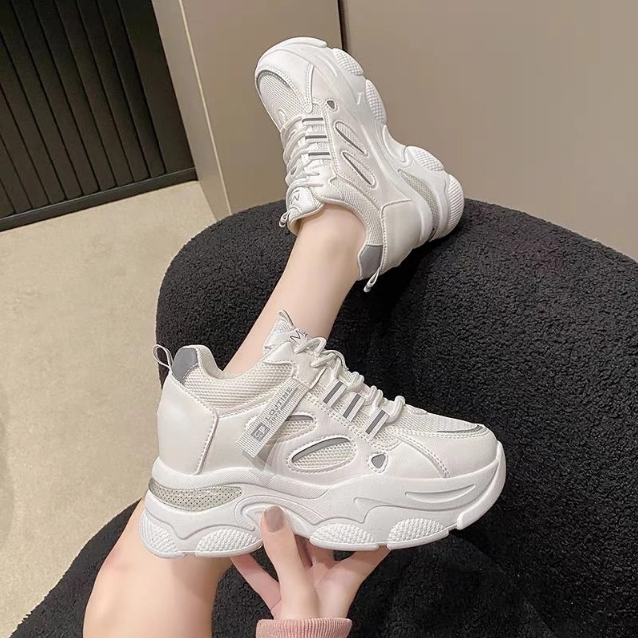 Giày nữ độn đế💖💖Giày thể thao độn đế phản quang fullbox