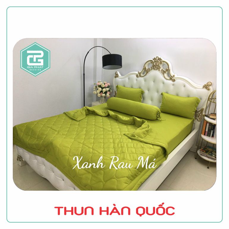 Bộ chăn ga gối Thun Lạnh Hàn Quốc màu trơn 5 món