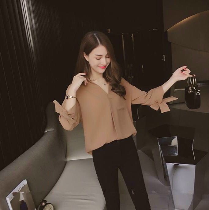 Áo sơ mi kiểu nữ cột nơ tay