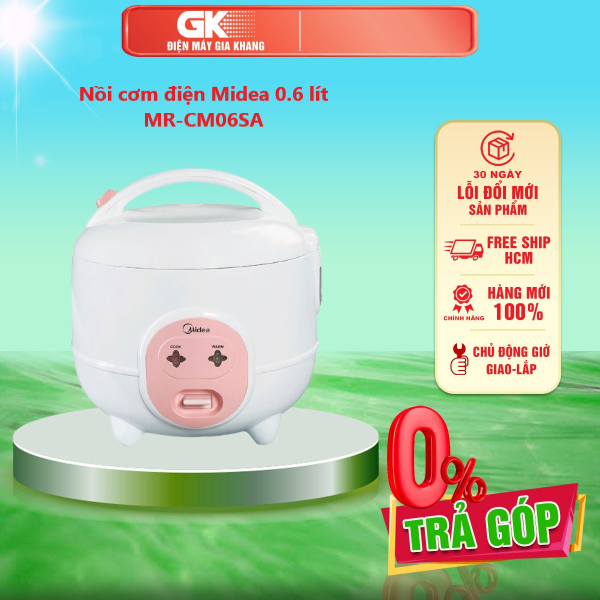 Nồi cơm điện midea 0.6 lít mr-cm06sa - lòng nồi dày: hợp kim nhôm phủ chống dính điều khiển: nút gạt - giao toàn quốc - freeship hcm