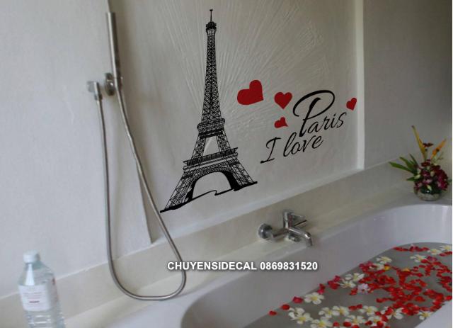 Decal trang trí tường - Tháp Paris Tim đỏ