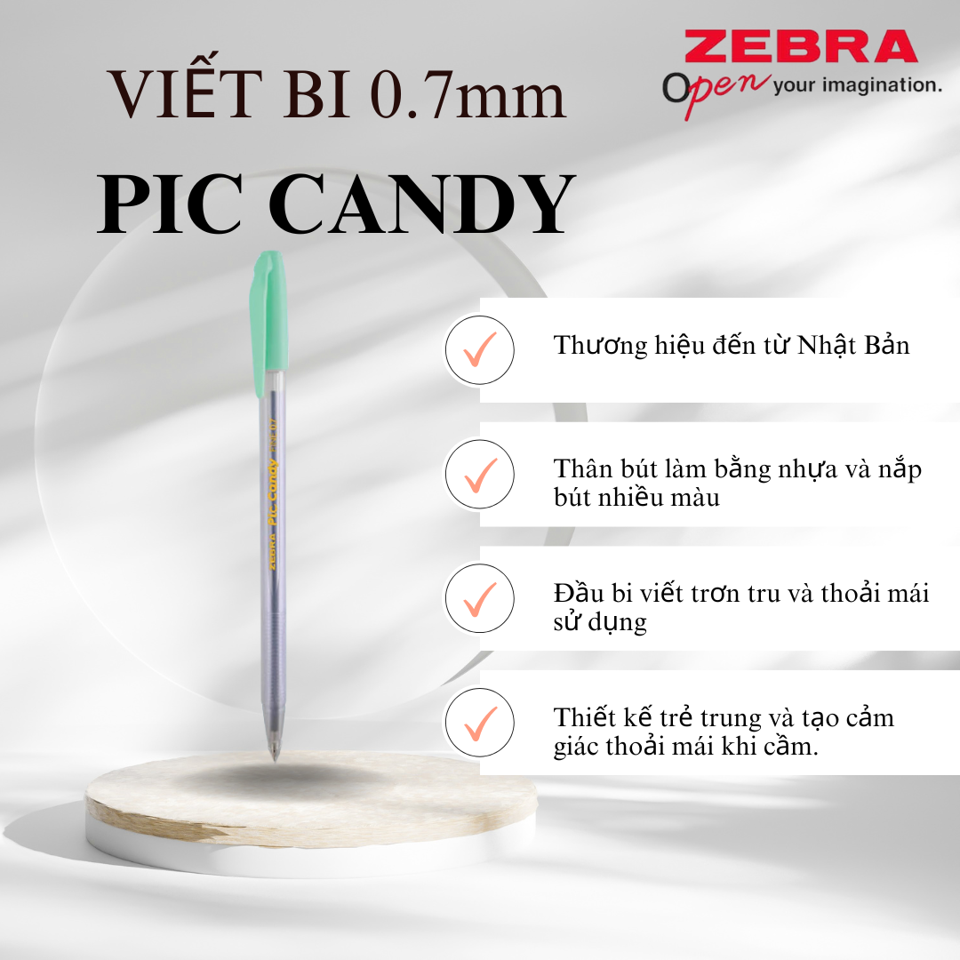 Viết bi nắp Pic Candy 0.7mm mực xanh - Zebra [Chính hãng] - 1 cây